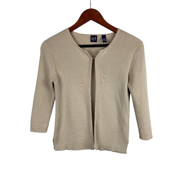 Gap Womens XS Beige Ribbed Cotton Cardigan Sweater - Picture 1 of 4